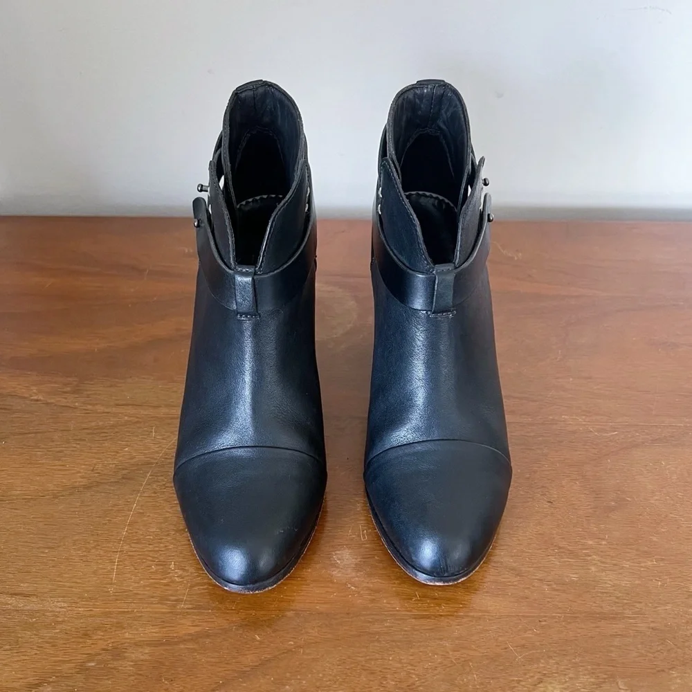 Rag & Bone • Harrow black leather ankle boots heeled bootie moto celeb strappy